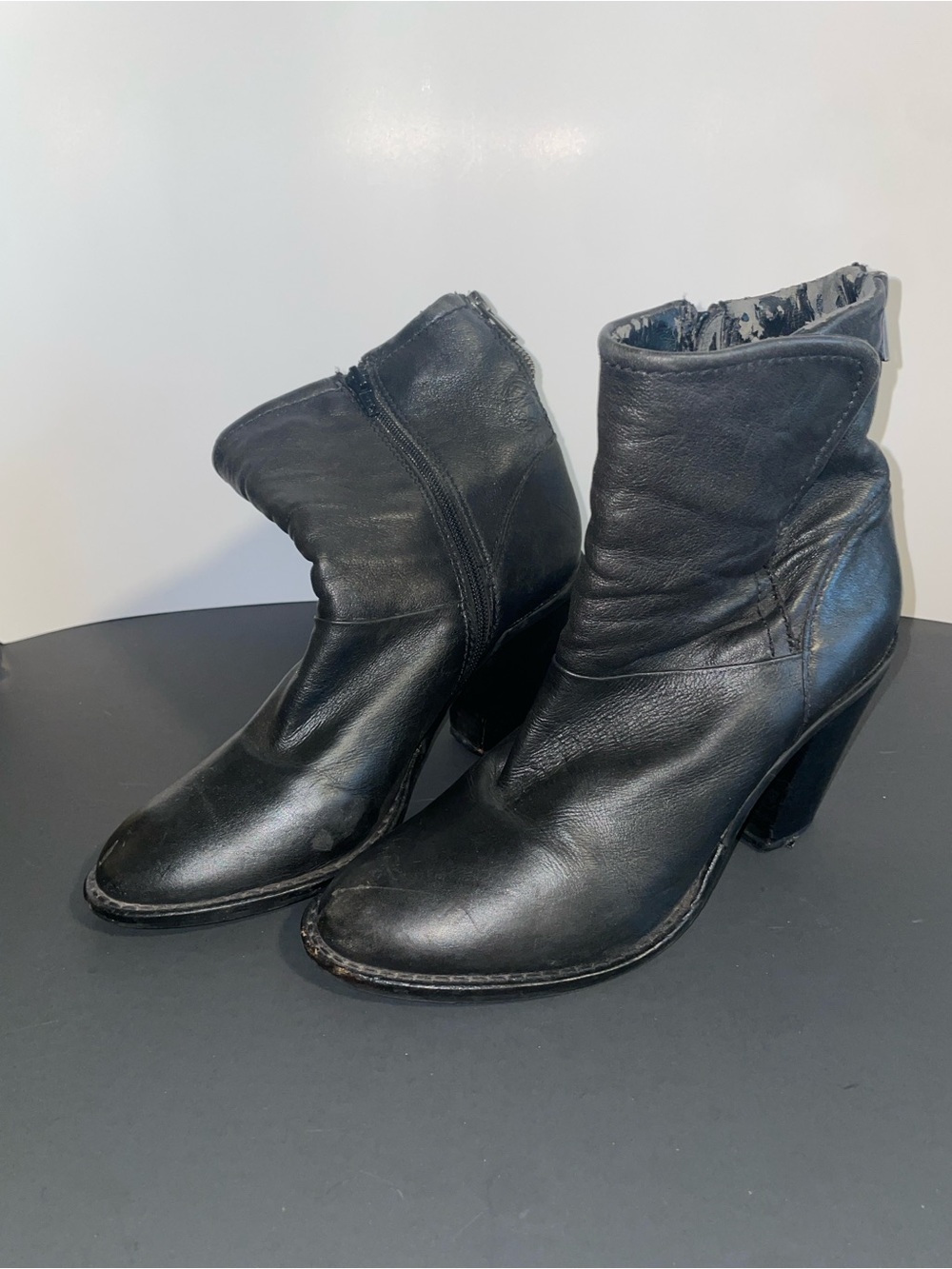 Steve Madden Black Leather Ankle Booties with Block Heel